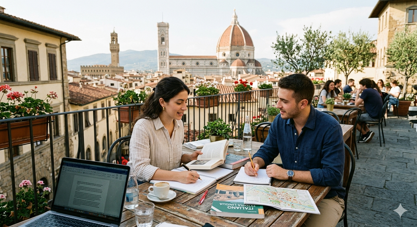 casal estudando na italia